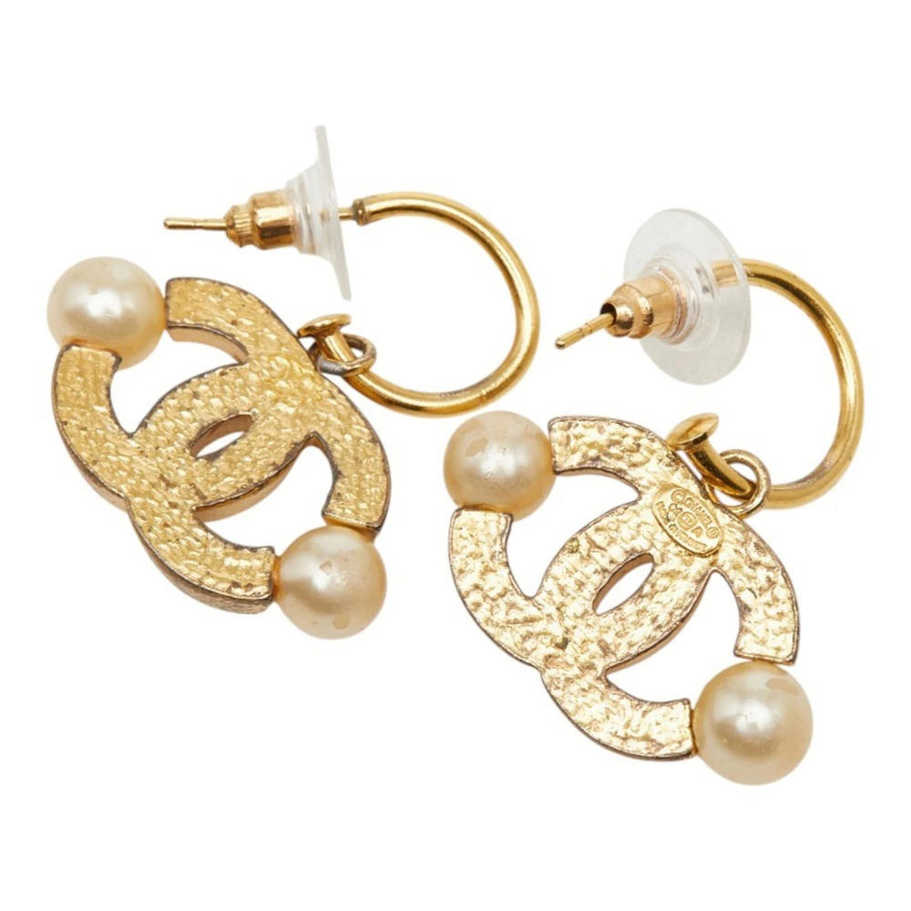 Chanel Coco Mark Earrings, Gold Plated, Faux Pearl, Women's CHANEL - Picture 3 of 6